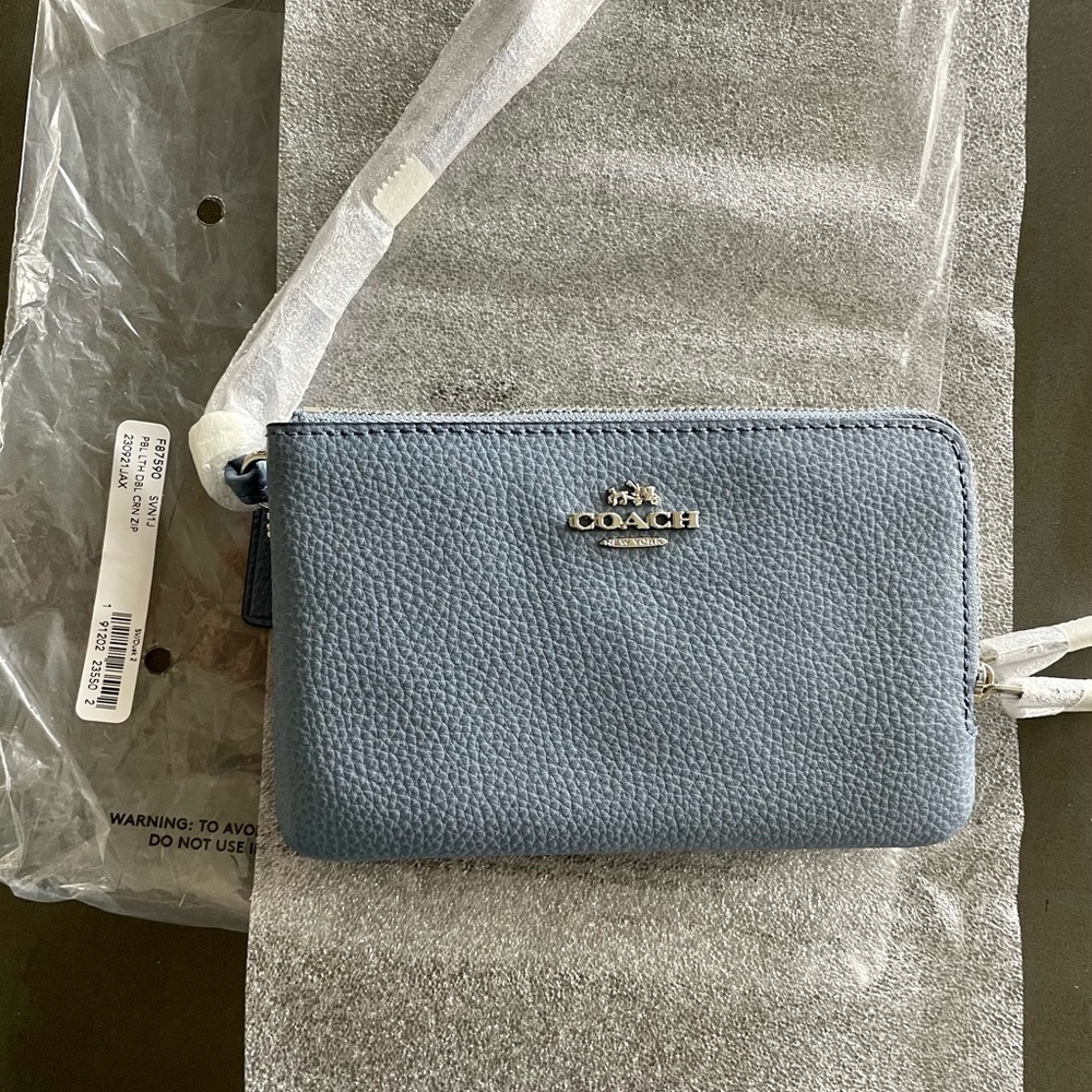 Coach Corner Zip F87590 Leather Dusk Blue Double NWT